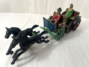 Antique Hubley Cast Iron Horse Drawn Carriage Toy w/ Driver 12"
